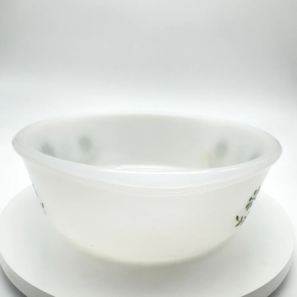 Glasbake Casserole Serving Dish Green Daisy Milk Glass No Lid Vintage 1.5 qt